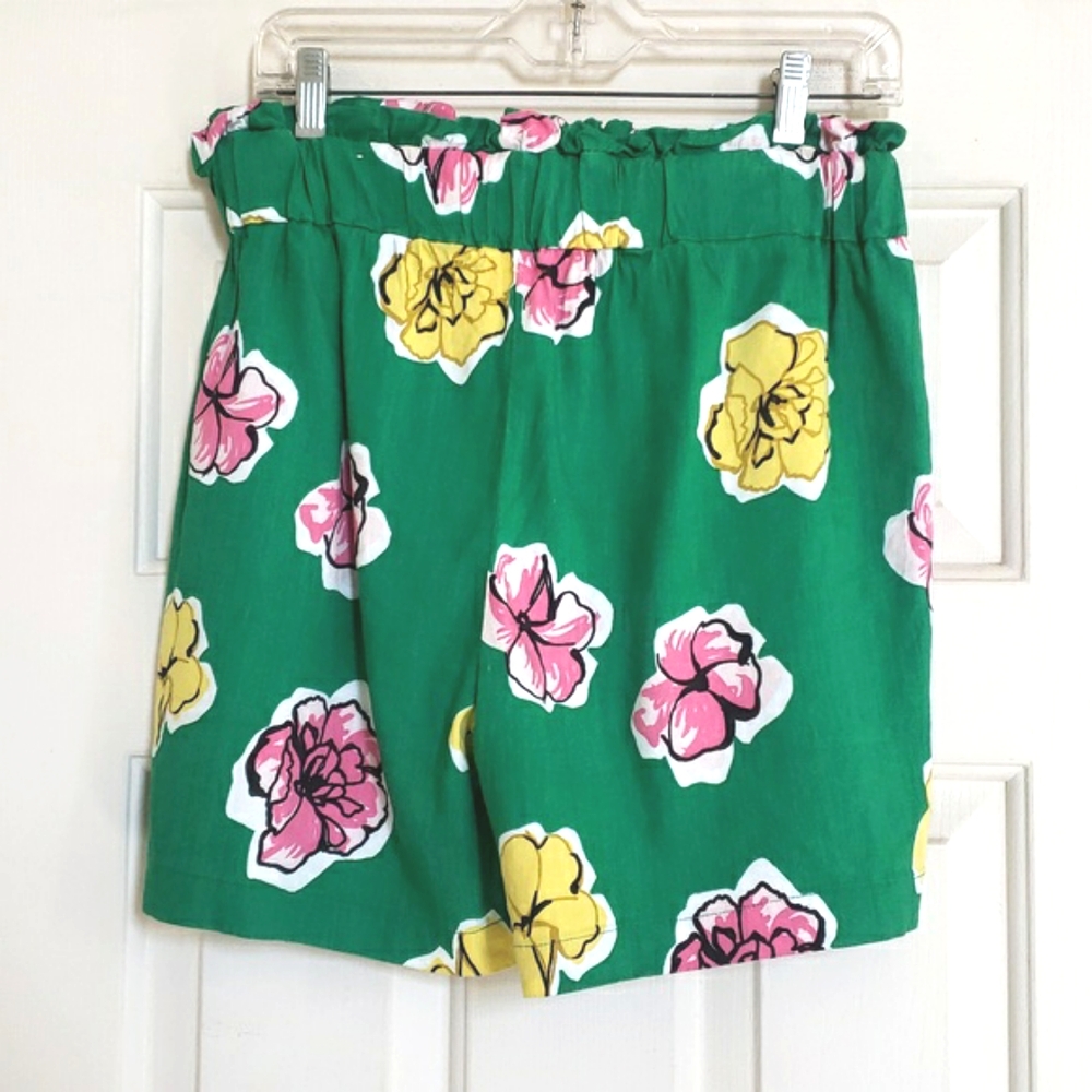 Charter Club Linen Paperbag Floral Tie Waist Green Pink Yellow Summer Shorts M - Picture 4 of 12